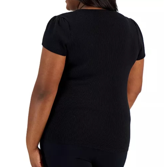 Anne Klein Ribbed Tulip Sleeve Top - Picture 3 of 9